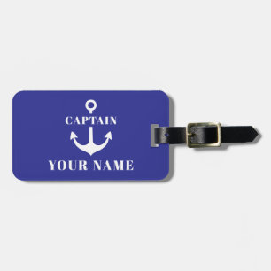 Etiqueta De Bagagem Âncora Azul Nome do Capitão Personalizado