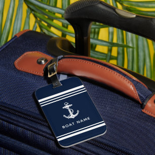 Etiqueta De Bagagem Âncora de Barco Náutico Azul Marinho Personalizado
