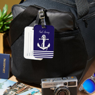 Etiqueta De Bagagem Ancora/embarcação de navegação/vela/marinho azul