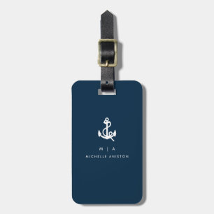 Etiqueta De Bagagem Ancoragem Náutica marinho Azul Monograma persona