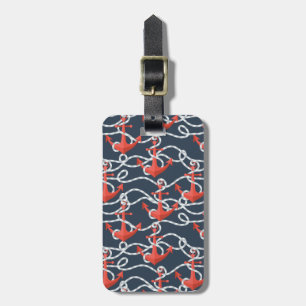 Etiqueta De Bagagem Âncoras e teste padrão náuticos da corda