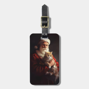 Etiqueta De Bagagem Angora Gata Santa Claus Festivo