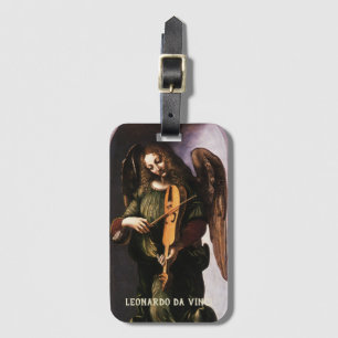 Etiqueta De Bagagem Anjo de Leonardo da Vinci em Verde com uma Viela