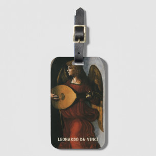 Etiqueta De Bagagem Anjo em Vermelho com Alaúde de Leonardo da Vinci