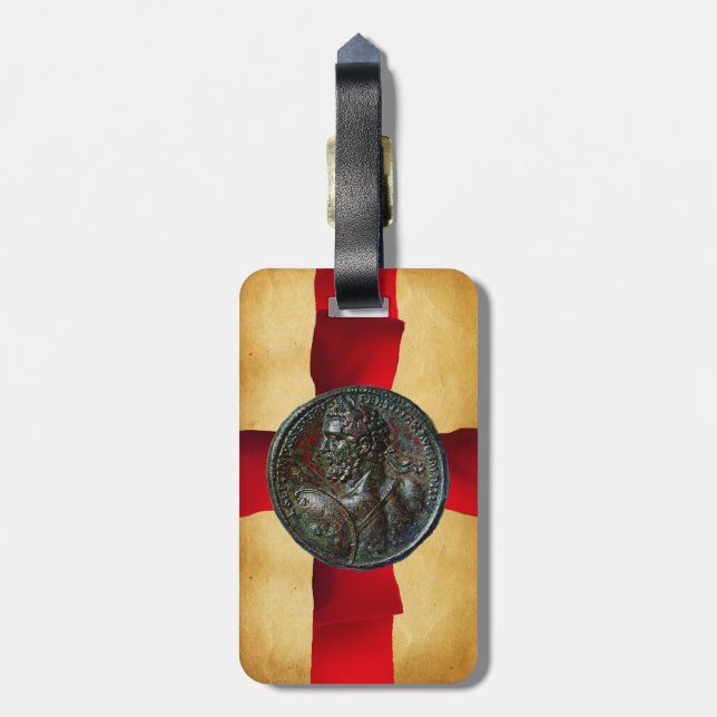 Etiqueta De Bagagem ANTIQUE ROMAN BRONZE MEDALLION Red Ribbon (Traseira Vertical)