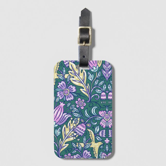 Etiqueta De Bagagem Antique Style Flowers and Birds Pattern (Frente Vertical)