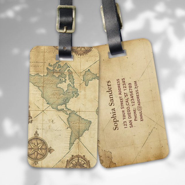 Etiqueta De Bagagem Antique Traveler Map (Criador carregado)