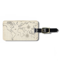 Antique World Map Luggage Tag