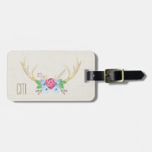 Antlers rústicos dos cervos da aguarela com flores