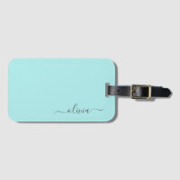 Aqua Azul Teal Feminino Nome Monograma Moderno Scr