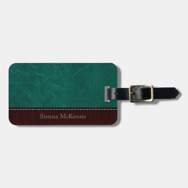 Etiqueta De Bagagem Aqua Leather Look (Frente Horizontal)