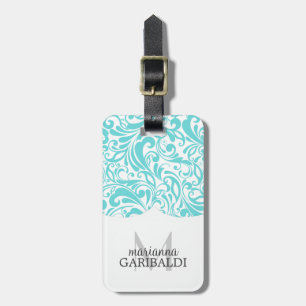 Etiqueta De Bagagem Aqua moderno do damasco personalizado