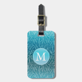 Etiqueta De Bagagem Aqua Ombre Zebra Monograma de Impressão