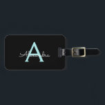Etiqueta De Bagagem Aqua Teal Blue Script Girly Monographic Name<br><div class="desc">Black and Aqua Blue Teal Monogramas Adicione seu próprio nome Scripts LuBags Tag A etiqueta da bolsa faz o doce doce presente de 16 anos,  casamento,  chá de panela,  chá de fraldas ou festa de solteira para alguém que decora seu quarto em estilo.</div>