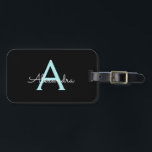 Etiqueta De Bagagem Aqua Teal Blue Script Girly Monographic Name<br><div class="desc">Black and Aqua Blue Teal Monogramas Adicione seu próprio nome Scripts LuBags Tag A etiqueta da bolsa faz o doce doce presente de 16 anos,  casamento,  chá de panela,  chá de fraldas ou festa de solteira para alguém que decora seu quarto em estilo.</div>
