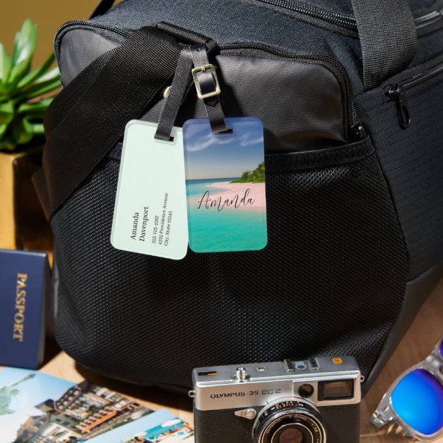 Etiqueta De Bagagem Aquamarine Ocean Tropical Beach Scenic (Frente e verso)