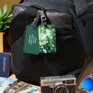 Etiqueta De Bagagem Aquarela Botânica Flores Brancas Folhas Verdes
