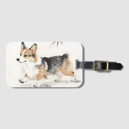 Etiqueta De Bagagem Aquarela Corgi – Arte Caprichosa de Cachorro com T
