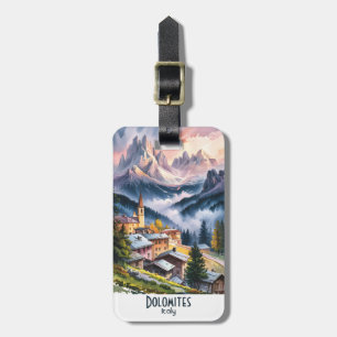 Etiqueta De Bagagem Aquarela Dolomitas Itália Alpes Montanhas Personal