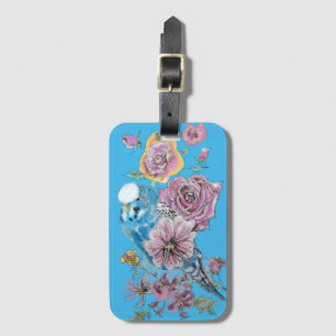 Etiqueta de Bagagem Aquarela Floral Azul de Budgie