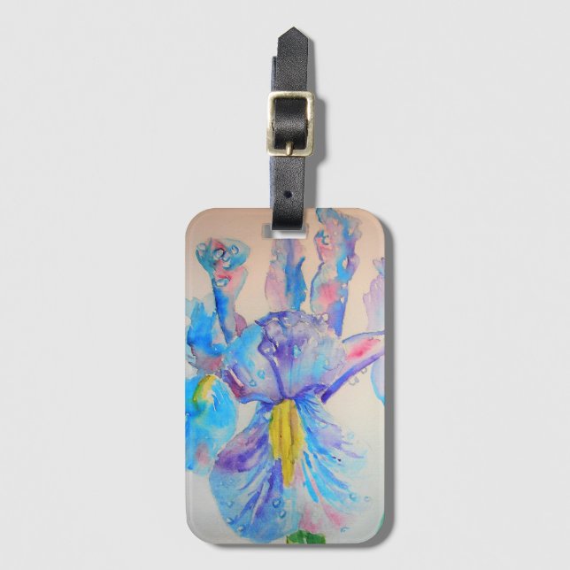 Etiqueta de Bagagem Aquarela Floral Íris Azul (Frente Vertical)