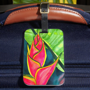 Etiqueta De Bagagem Aquarela heliconia flor tropical