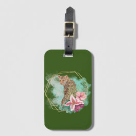 Etiqueta De Bagagem Aquarela Leopardo e Moldura Tropical