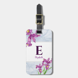 Etiqueta De Bagagem Aquarela Púrpura Iris Floral Organza Monograma
