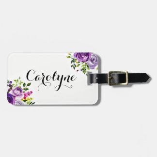 Etiqueta De Bagagem Aquarela Rosas Roxos Personalizados Botânicos