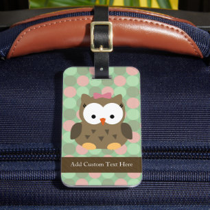 Etiqueta De Bagagem Arco bonito da coruja w/Pink de Brown