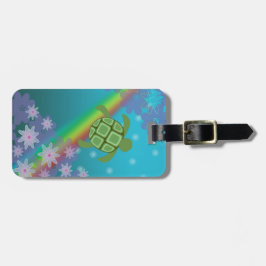 Etiqueta De Bagagem Arco-íris e flores tropicais da natação da