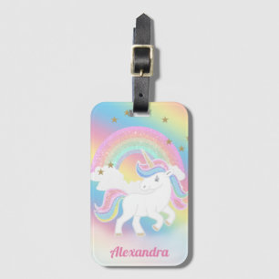 Etiqueta De Bagagem Arco-íris Glitter e Unicórnio com Nome Personaliza