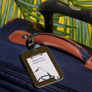 Etiqueta De Bagagem Área de Transferência Médica Marrom com Stethoscop