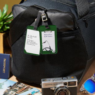 Etiqueta De Bagagem Área de Transferência Médica Verde com Estetoscópi