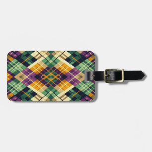 Etiqueta De Bagagem Argyle Mardi Gras verde-roxo amarelo
