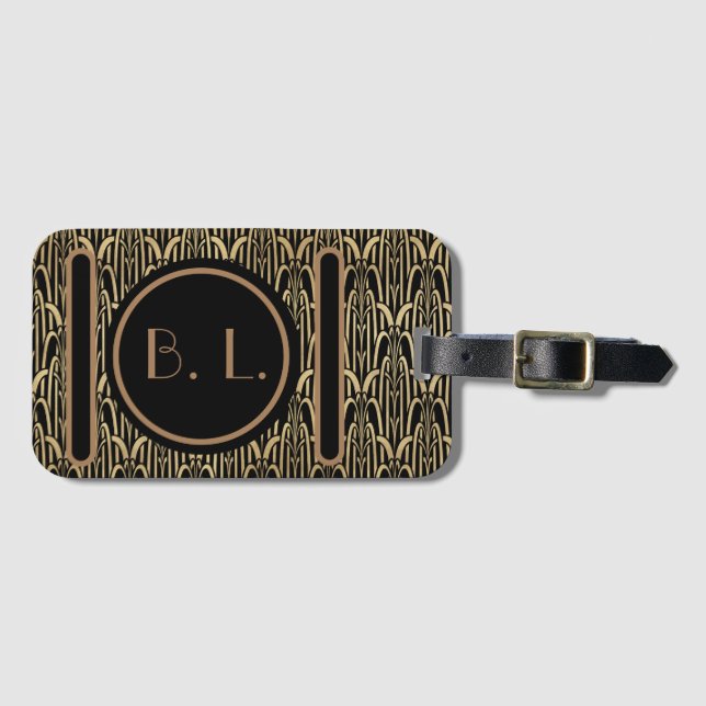 Etiqueta de Bagagem Art Déco Monogramada (Frente Horizontal)