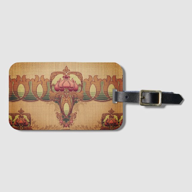 Etiqueta De Bagagem Art nouveau abstrato flor, vermelho-vermelho (Frente Horizontal)