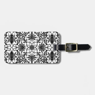 Etiqueta De Bagagem Art Nouveau Azulejo chinês, preto e branco