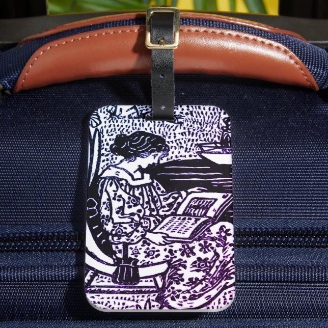 Etiqueta De Bagagem Art Nouveau Woman Lendo (Frente Insitu 2)