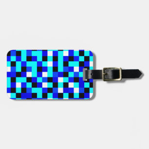 Etiqueta De Bagagem Arte Checkered aleatória do pixel - azul & branco