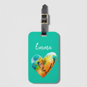 Etiqueta De Bagagem Arte de aquarelas do coração do grafite