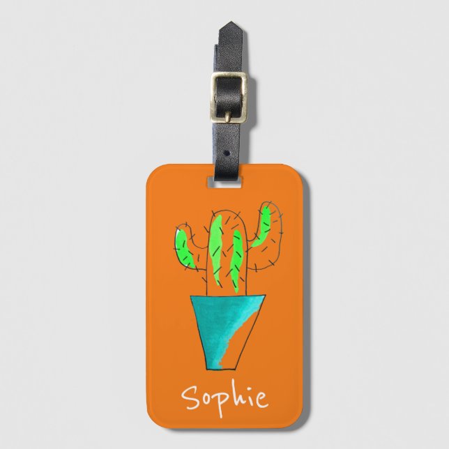Etiqueta De Bagagem Arte de cacto mexicana (Frente Vertical)