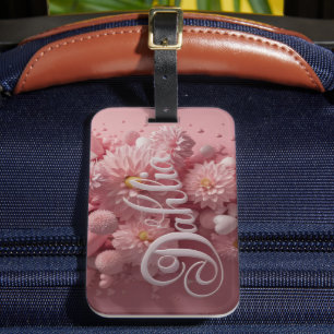 Etiqueta De Bagagem Arte de Flor de Dahlia Pastel com Corações