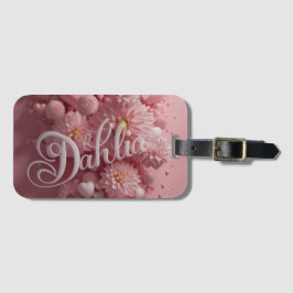 Etiqueta De Bagagem Arte de Flor de Dahlia Pastel com Corações