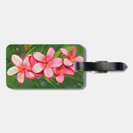 Etiqueta De Bagagem Arte de Frangipani Tropical Rosa