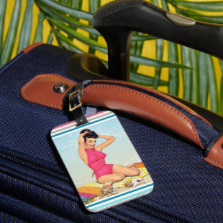 Etiqueta De Bagagem Arte de garota modelo pin up de praia dos anos 50