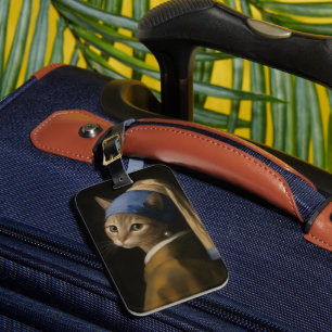 Etiqueta De Bagagem Arte de Gato Fofo Com Brinco de Pérola