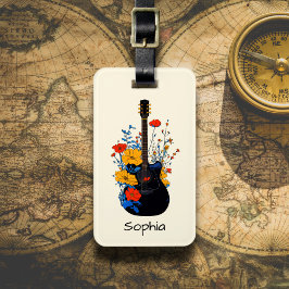 Etiqueta De Bagagem Arte de Guitarra Floral