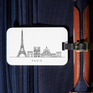 Etiqueta De Bagagem Arte de Linha Minimalista da Silhueta de Paris
