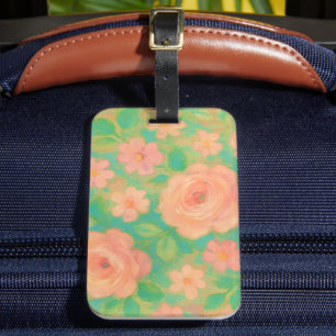 Etiqueta De Bagagem Arte de Padrão Floral de Rosa Pintada